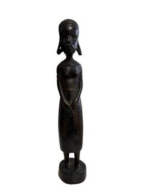 Vintage African Tribal Wood Carving Female Figure Statue Hand Carved Sculpture